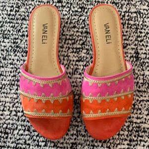 Vaneli Pink and Orange Embroidered Slide Mules. Size 7